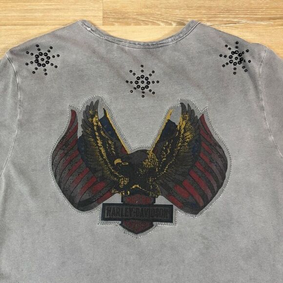 Vintage Harley Davidson Women's Plus 1W Embroidered Eagle Applique Tee Studded - Picture 8 of 9